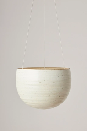 Spherical Hanging Planter Creamy White Speckle,indoor flower container