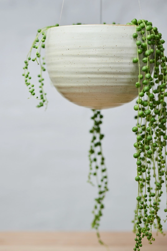 Spherical Hanging Planter Creamy White Speckle
