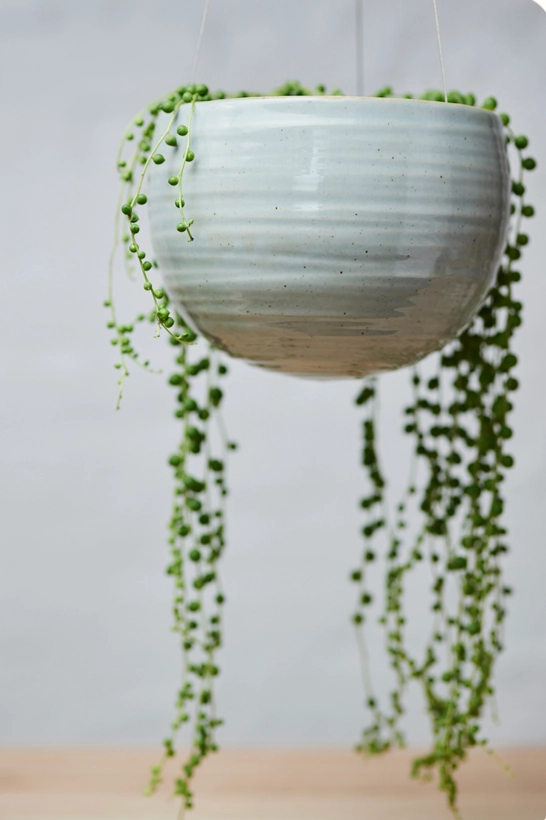 Spherical Hanging Planter Grey Crackle