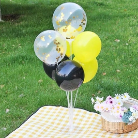 Standing Birthday balloon set Yellow and Black artificial flower bouquet  