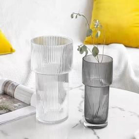 Striped Glass 4.7x10h Cylinder Vase ripple,aesthetic flower vase