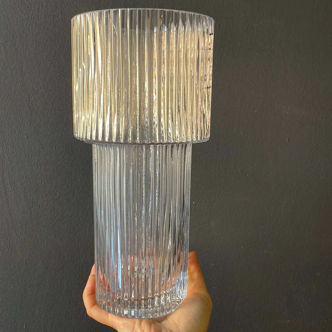 Striped Glass 4.7x10h Cylinder Vase ripple