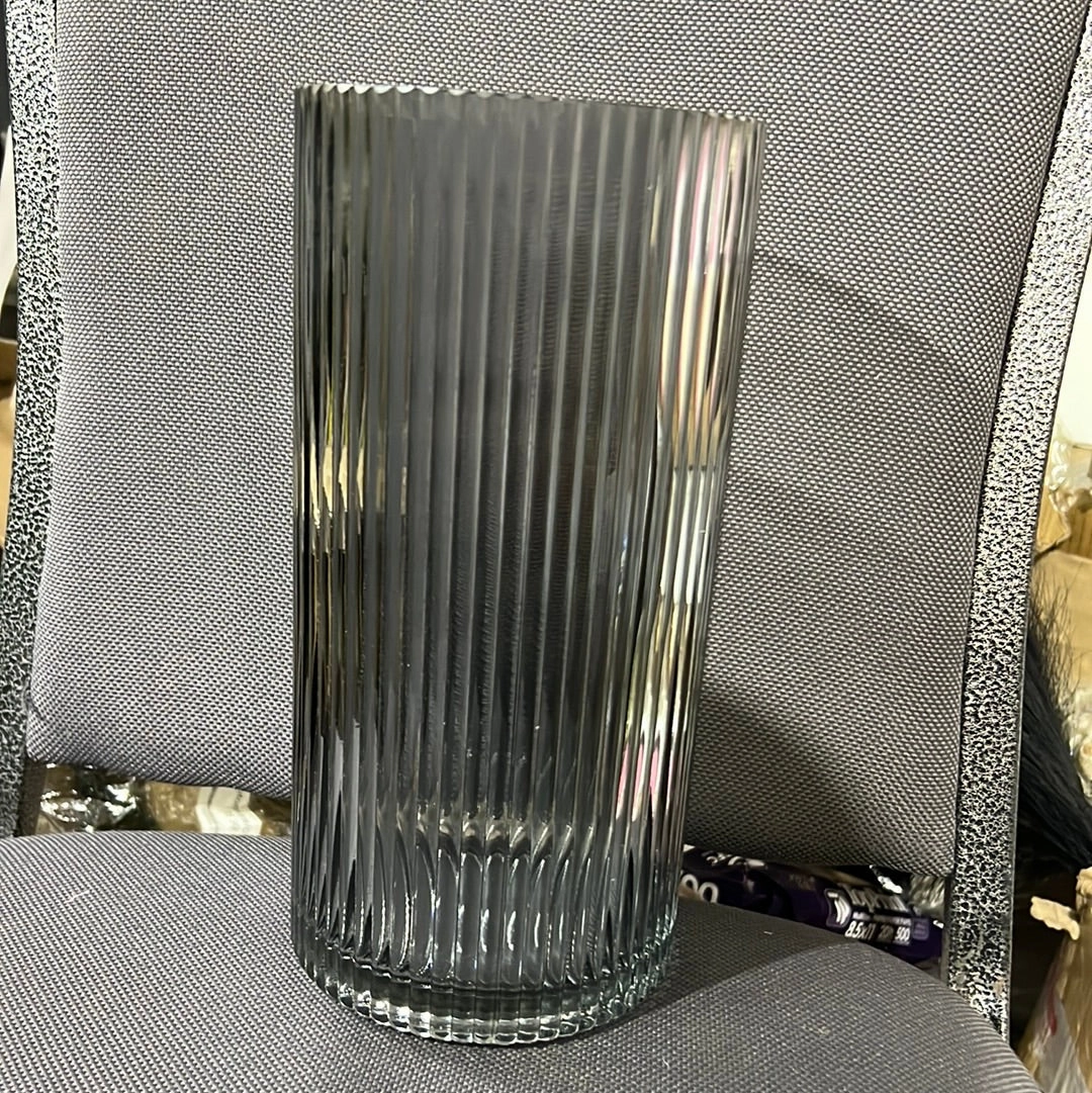 Striped Glass 4.7x10h Cylinder Vase (Smoky),aesthetic flower vase