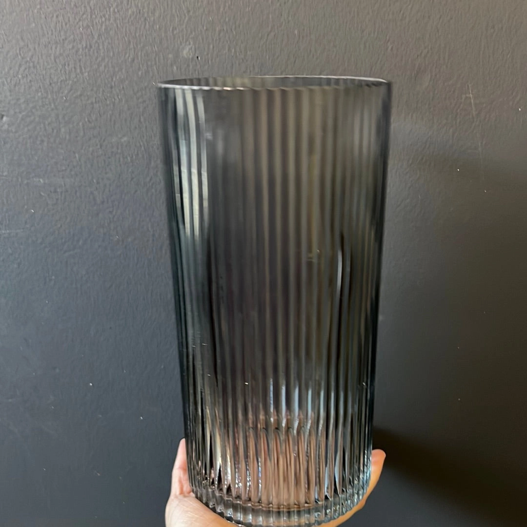 Striped Glass 4.7x10h Cylinder Vase (Smoky)