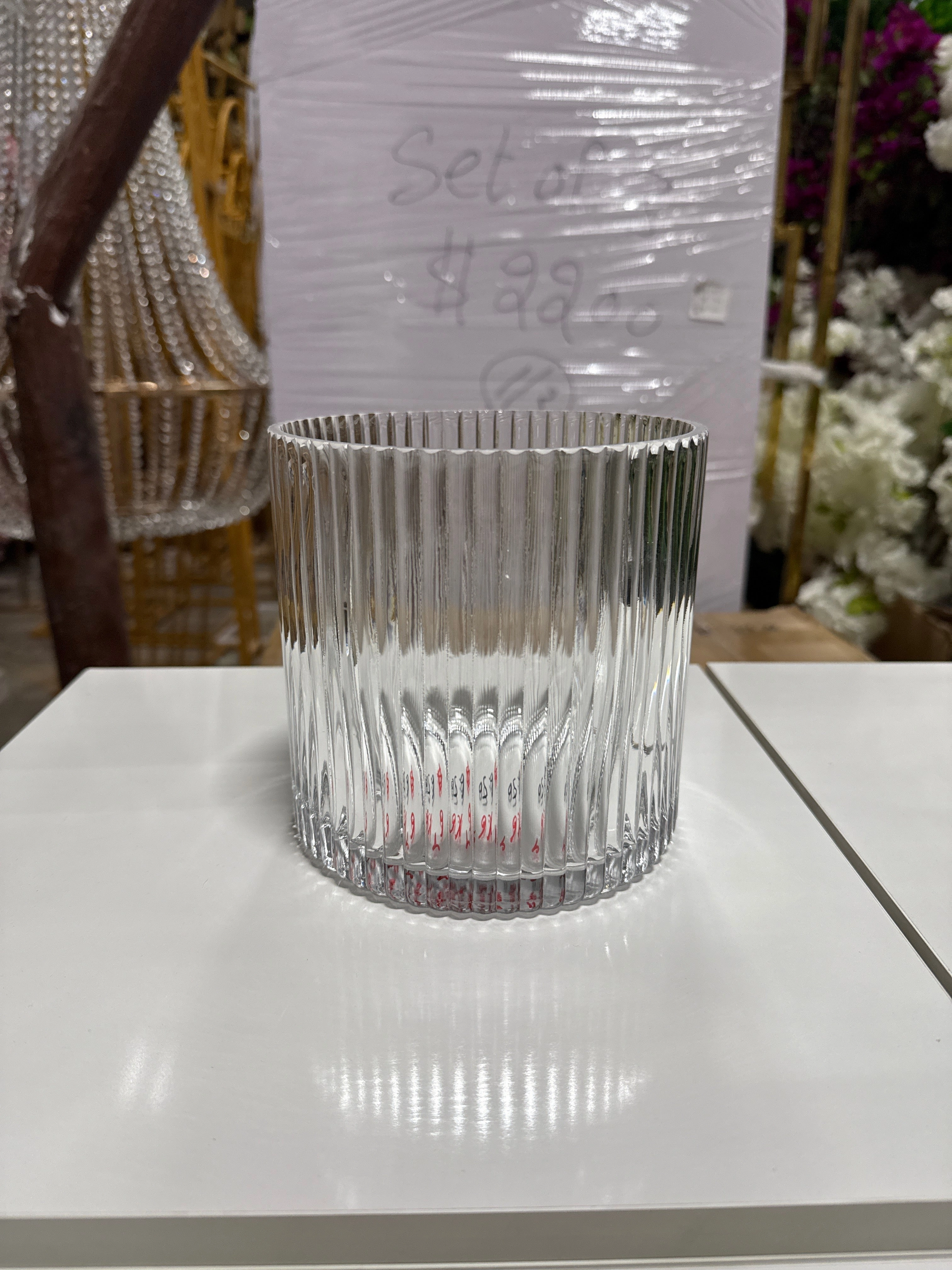 Striped Glass 6x6h Cylinder Vase Clear XDCH,aesthetic flower vase