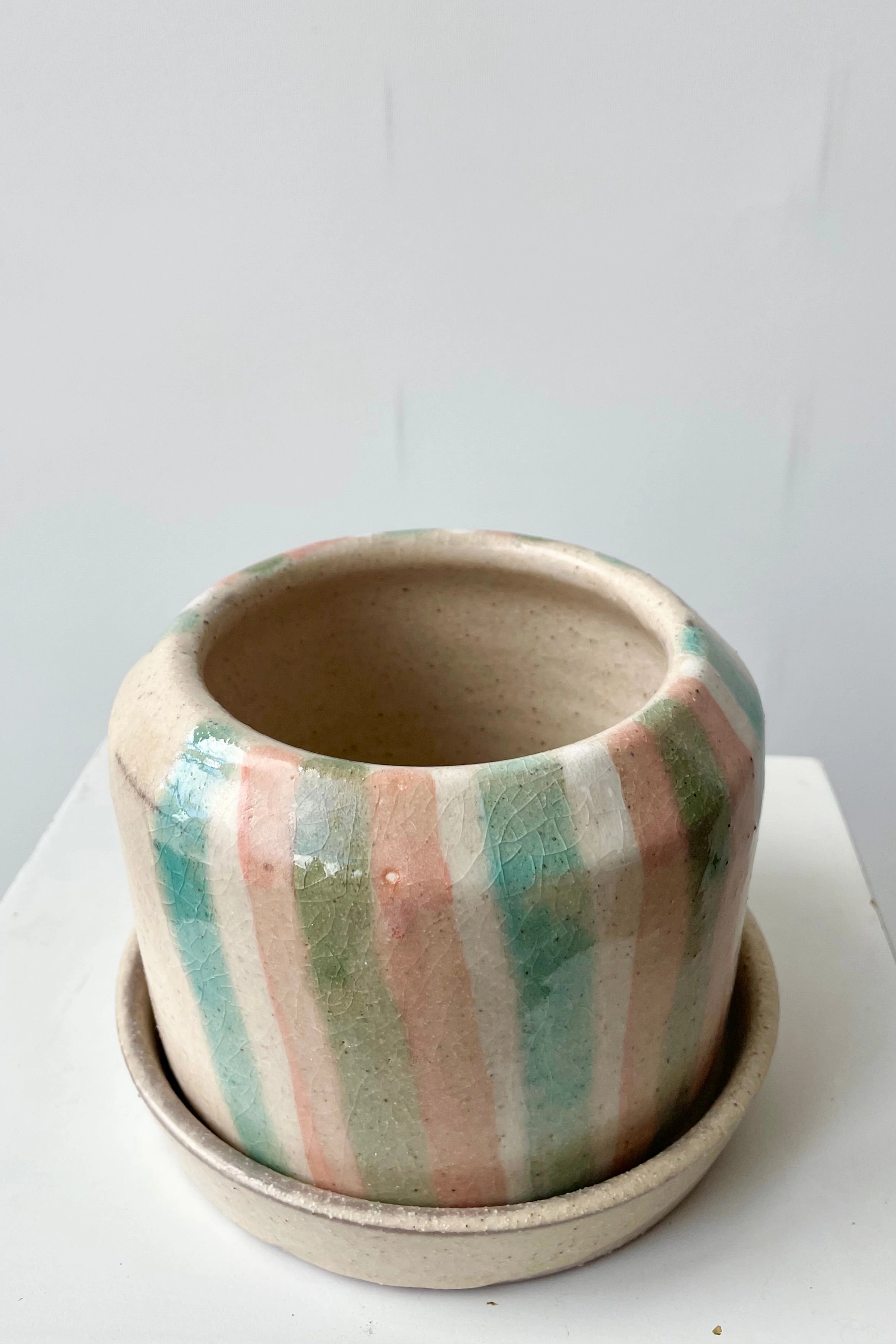 Striped Terracotta Planter & Saucer