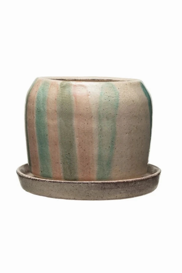 Striped Terracotta Planter & Saucer
