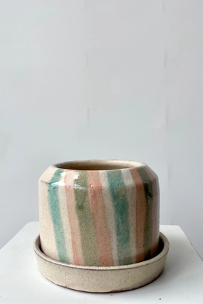 Striped Terracotta Planter & Saucer,indoor flower container