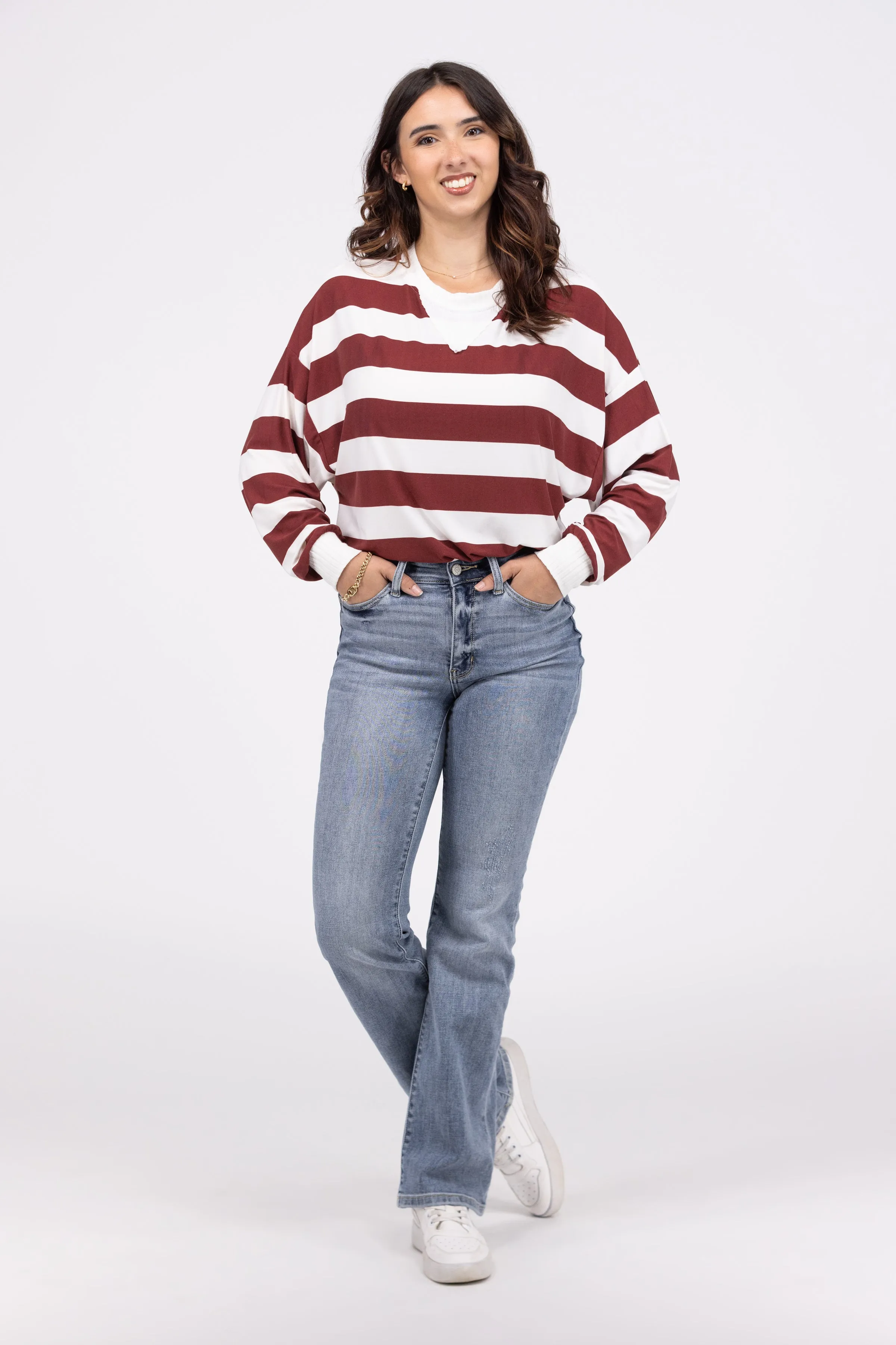 Streifen den ganzen Tag Damen weicher Langarmpullover *Endverkauf*