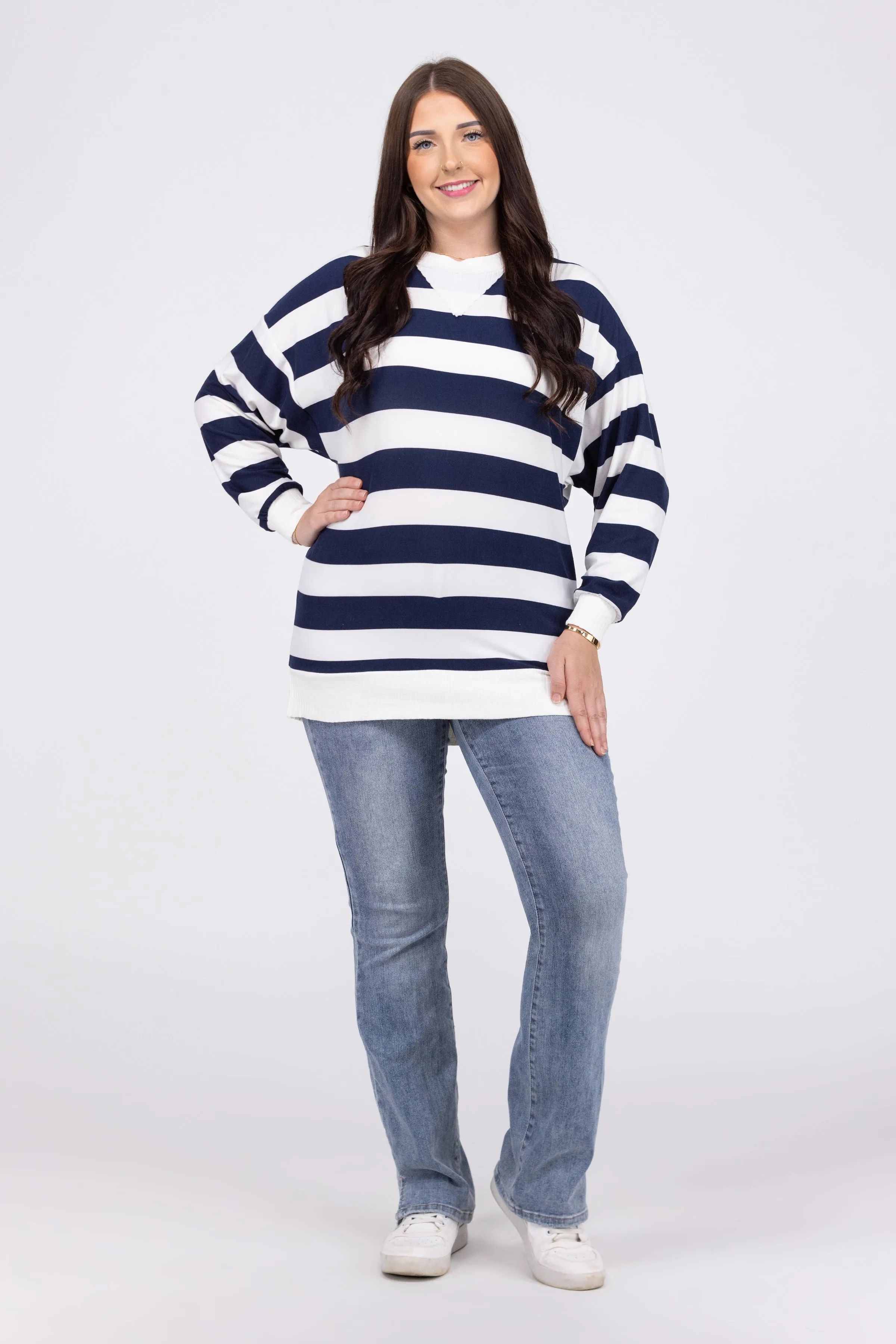 Streifen den ganzen Tag Damen weicher Langarmpullover *Endverkauf*