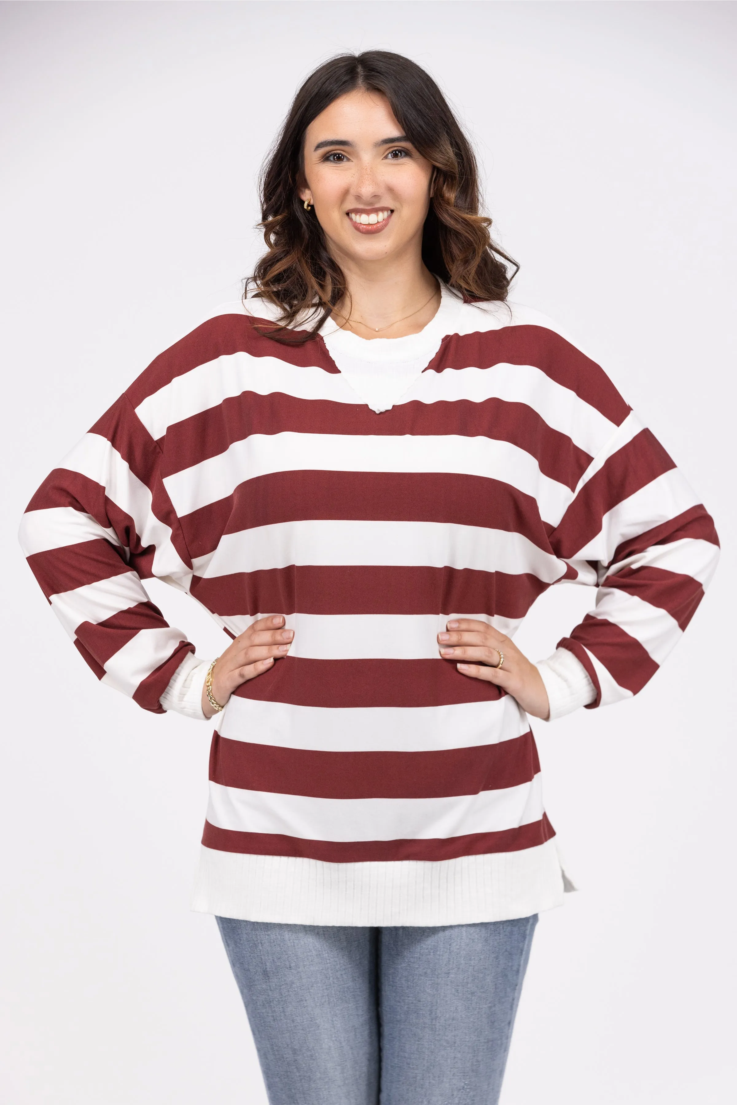 Streifen den ganzen Tag Damen weicher Langarmpullover *Endverkauf*