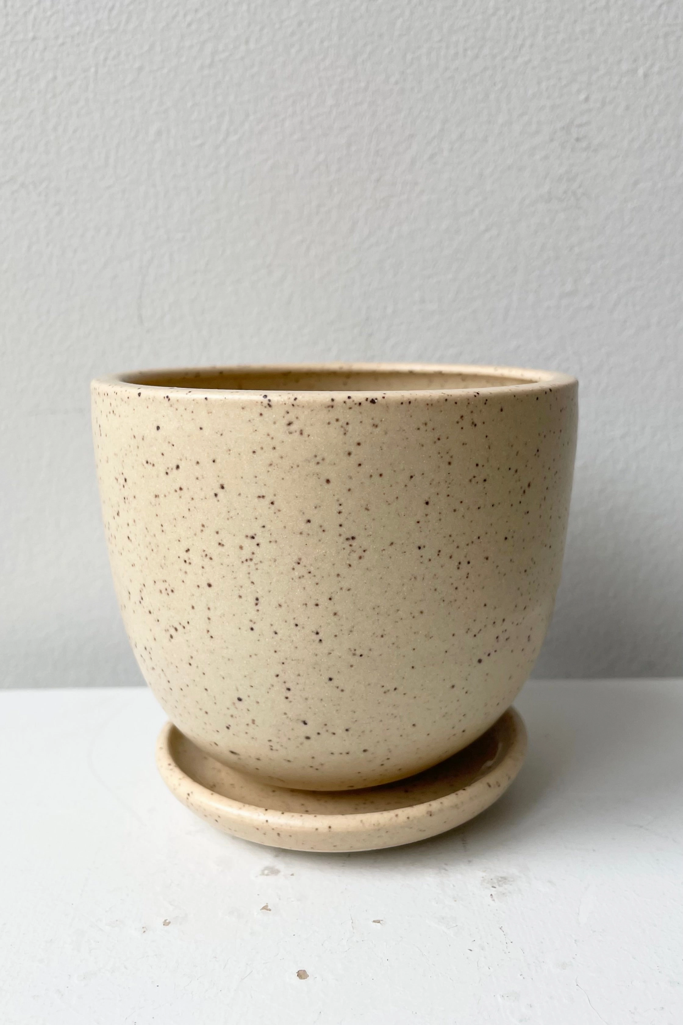 Tabletop Planter & Saucer Butter Speckle Small,indoor flower container
