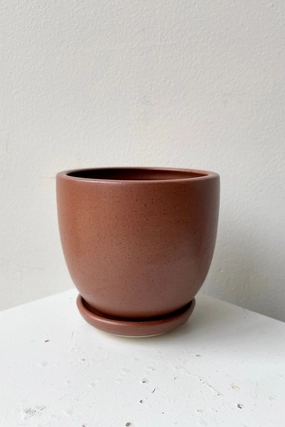 Tabletop Planter & Saucer Chocolate Speckle Small,indoor flower container