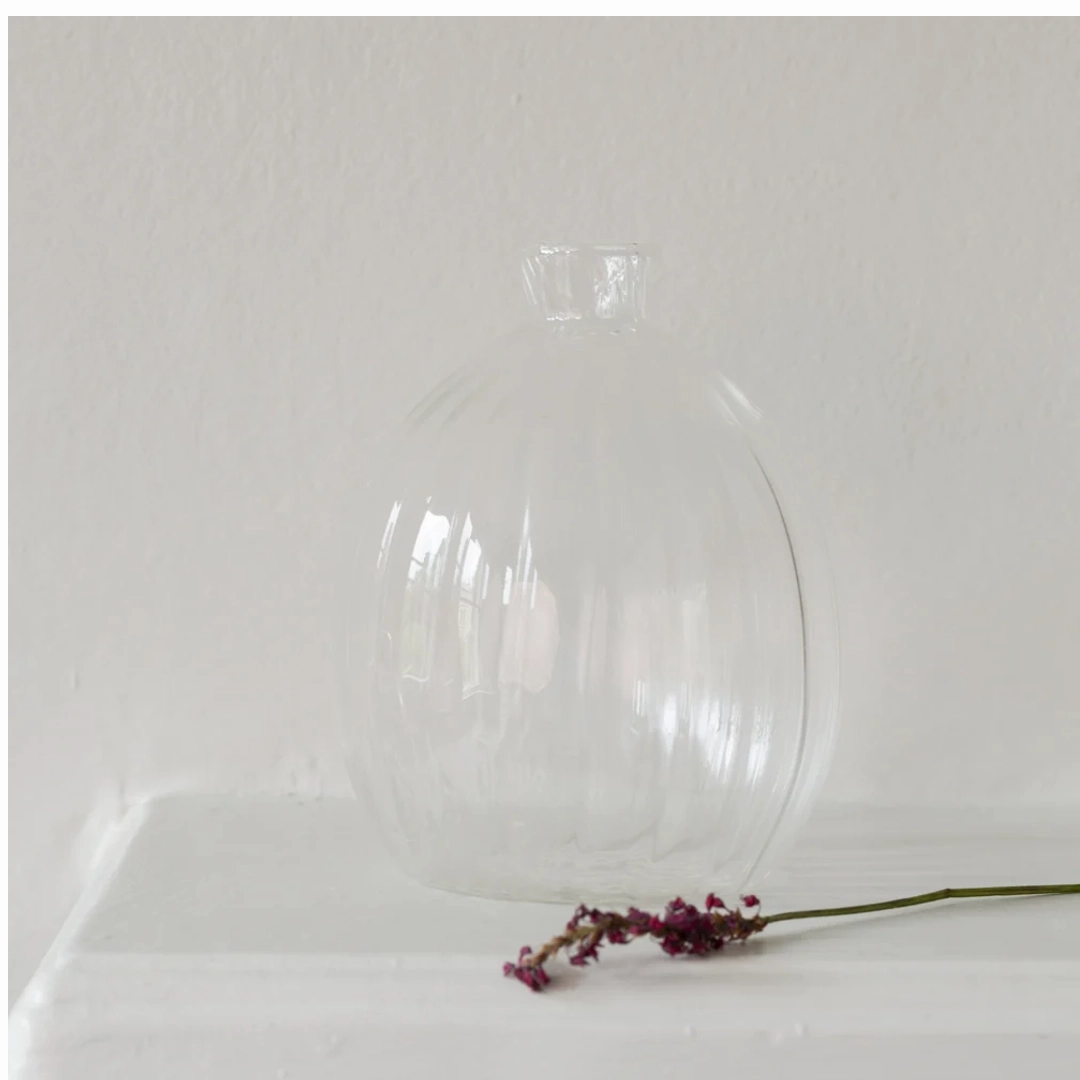 Tall Clear Ribbed Glass Vase