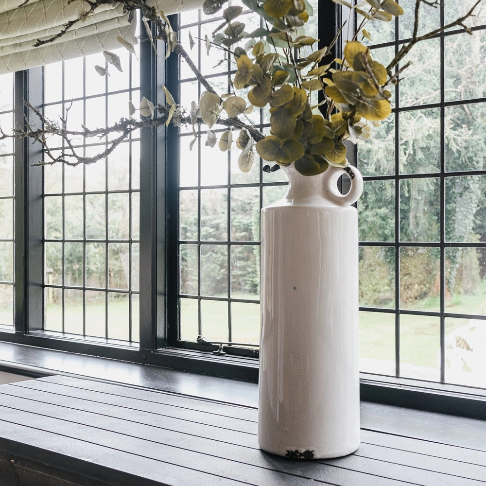 Tall Narrow White Stoneware Jug 50cm,hand-painted ceramic vase