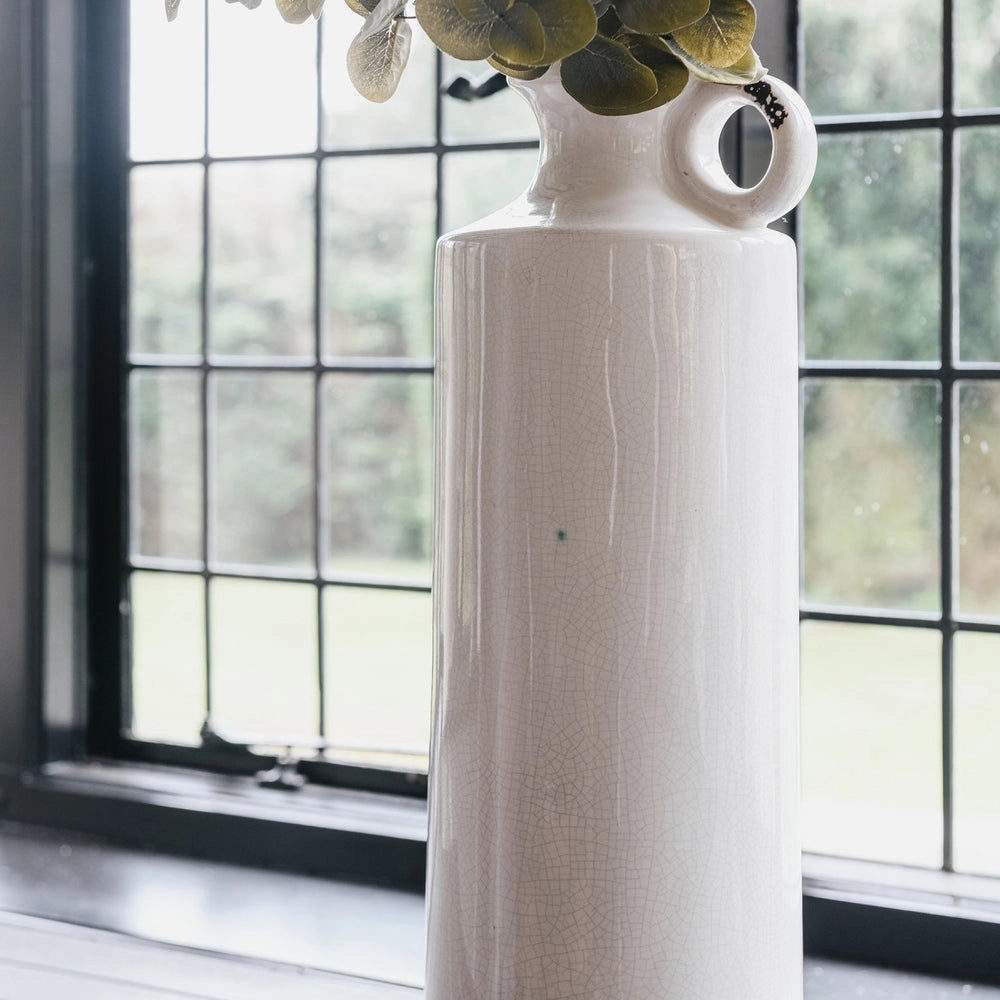 Tall Narrow White Stoneware Jug 50cm