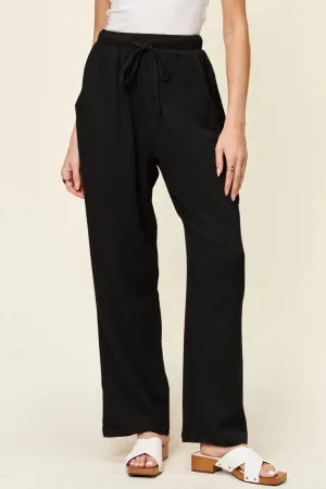 Stoffhose mit Zugbändern in Schwarz
