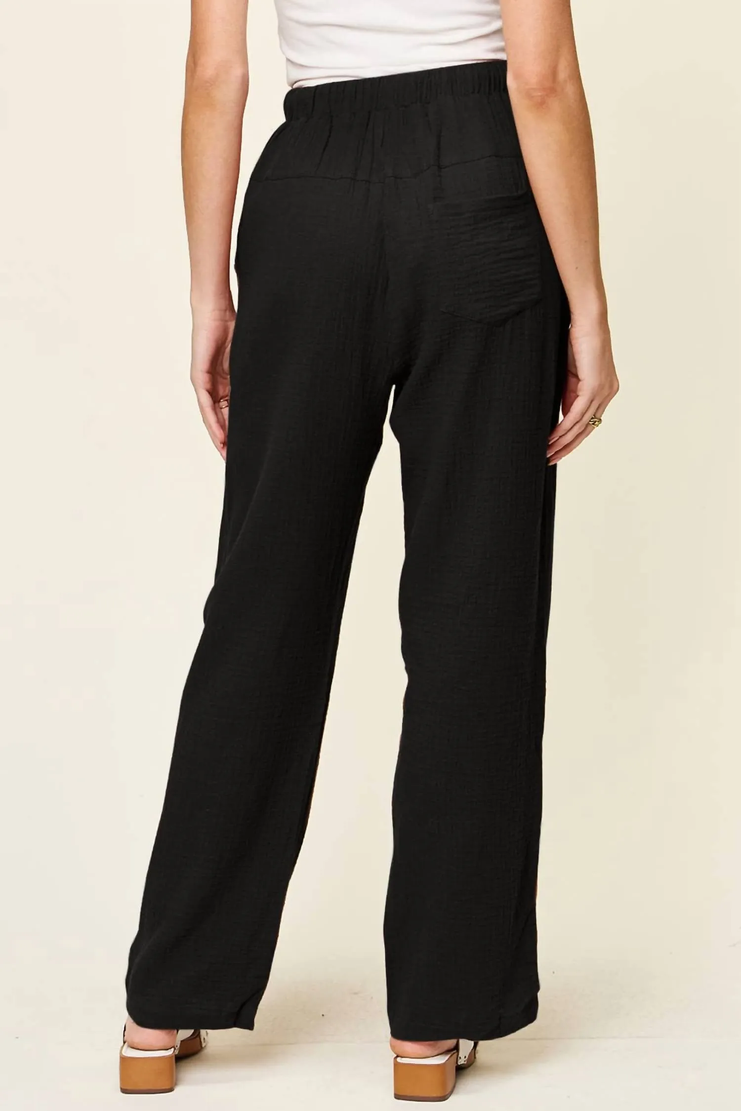 Stoffhose mit Zugbändern in Schwarz