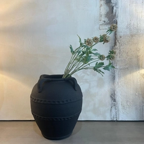 Textured Black Terracotta Vase 38cm,hand-painted ceramic vase