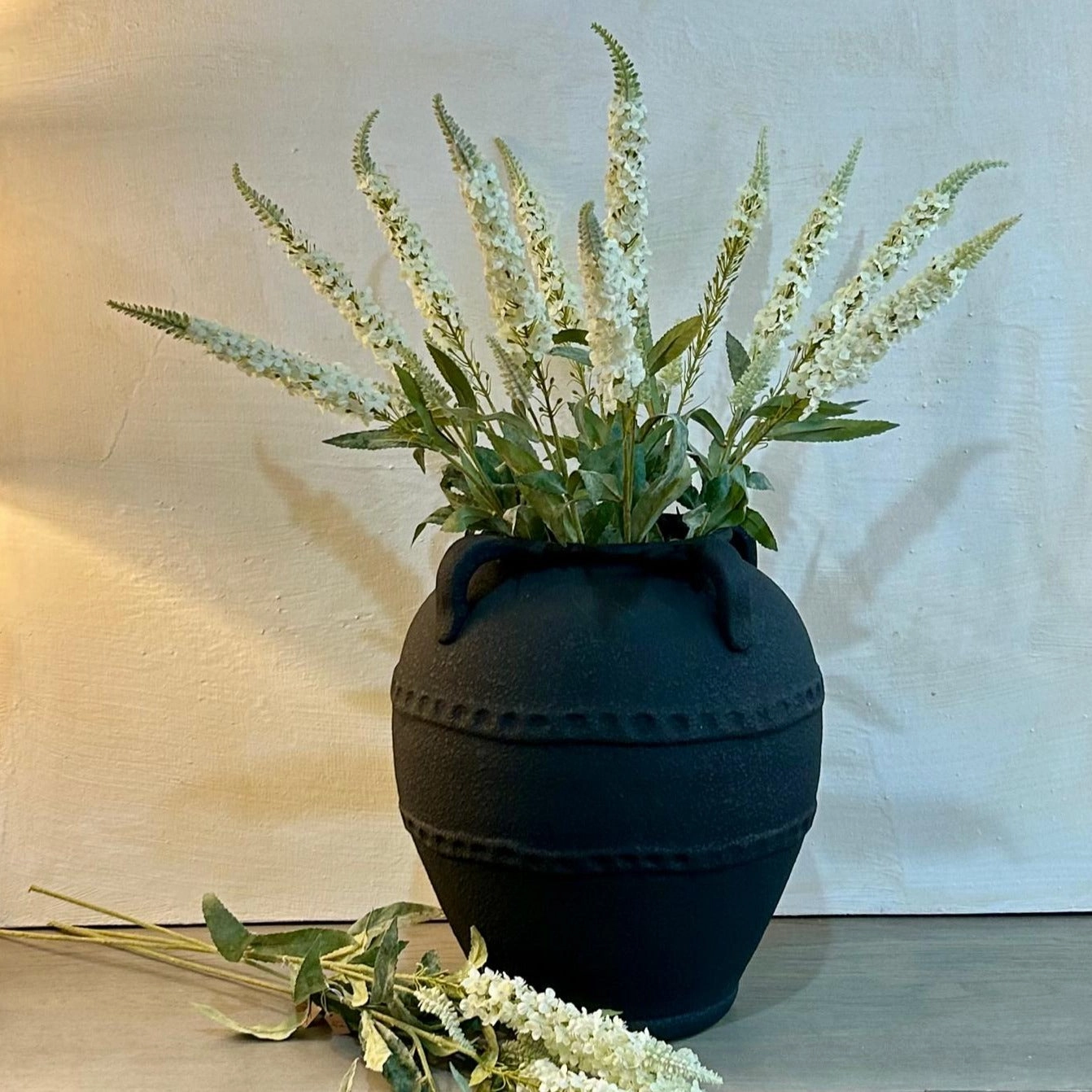 Textured Black Terracotta Vase 38cm