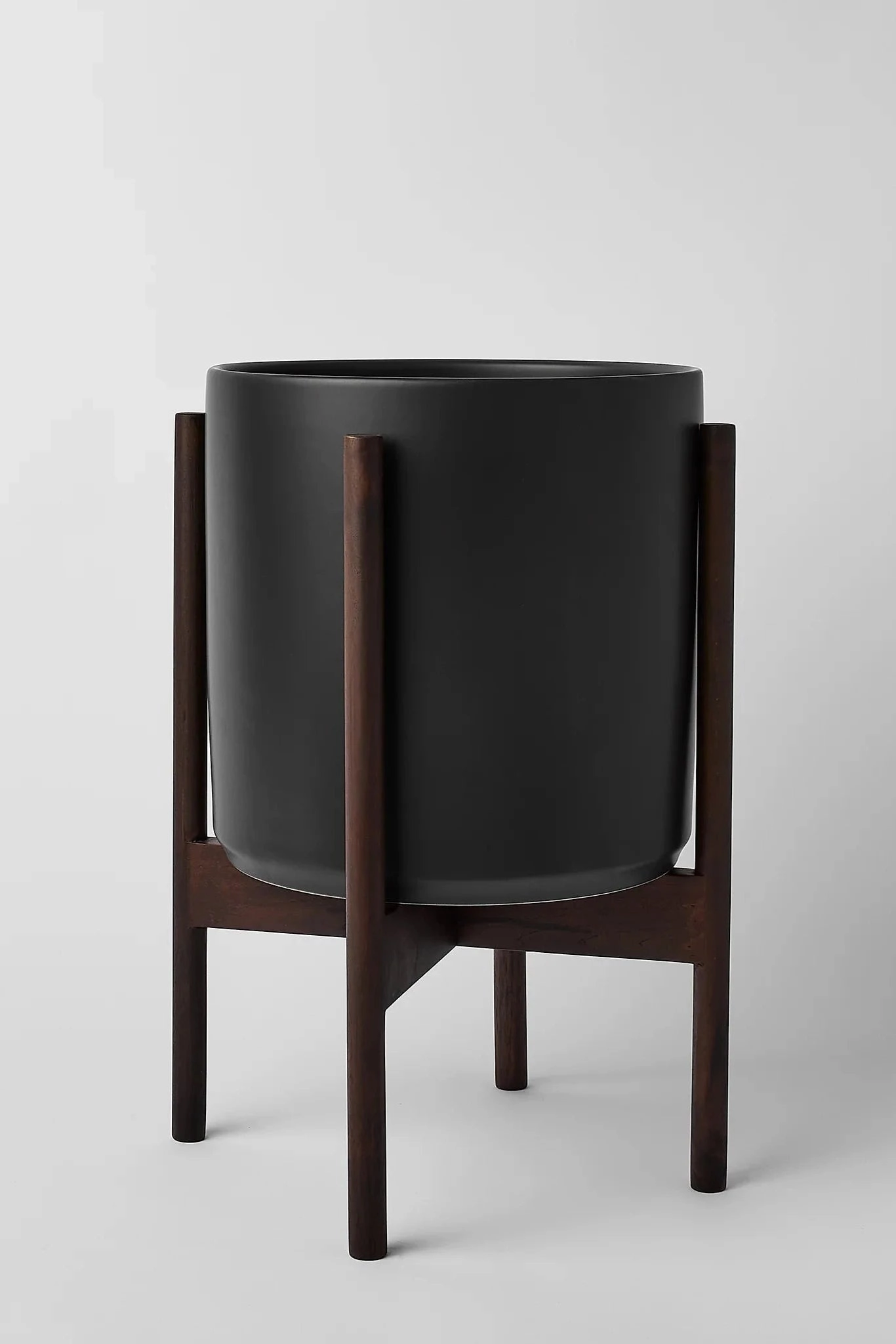 The 10" Black Cylinder w/ Dark Teak Stand,indoor flower container