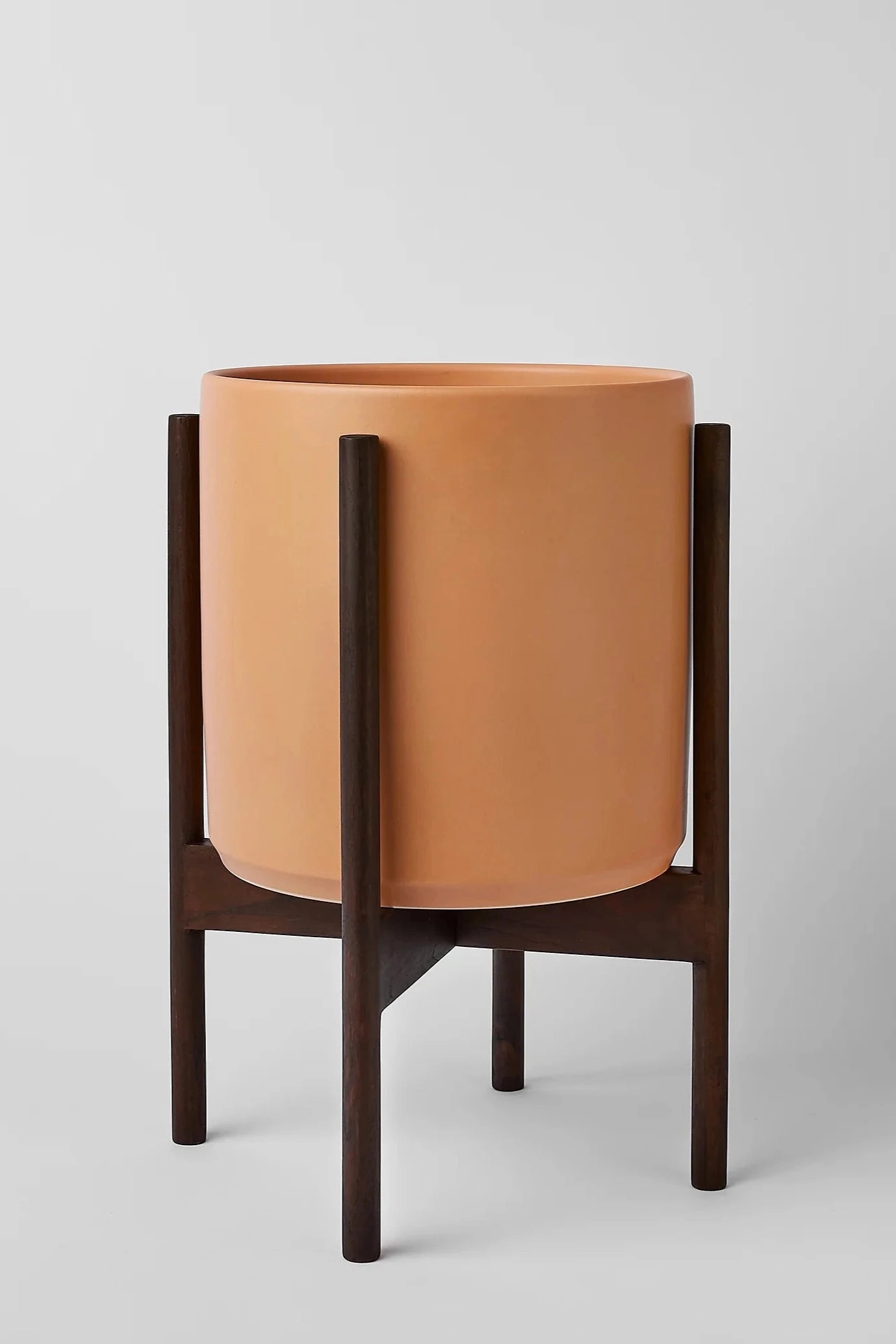 The 10" Peach Cylinder & Dark Teak Stand,indoor flower container