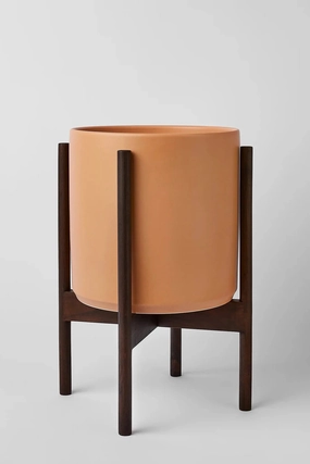 The 10" Peach Cylinder & Dark Teak Stand,indoor flower container