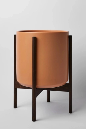 The 12" Peach Cylinder & Dark Teak Stand,indoor flower container