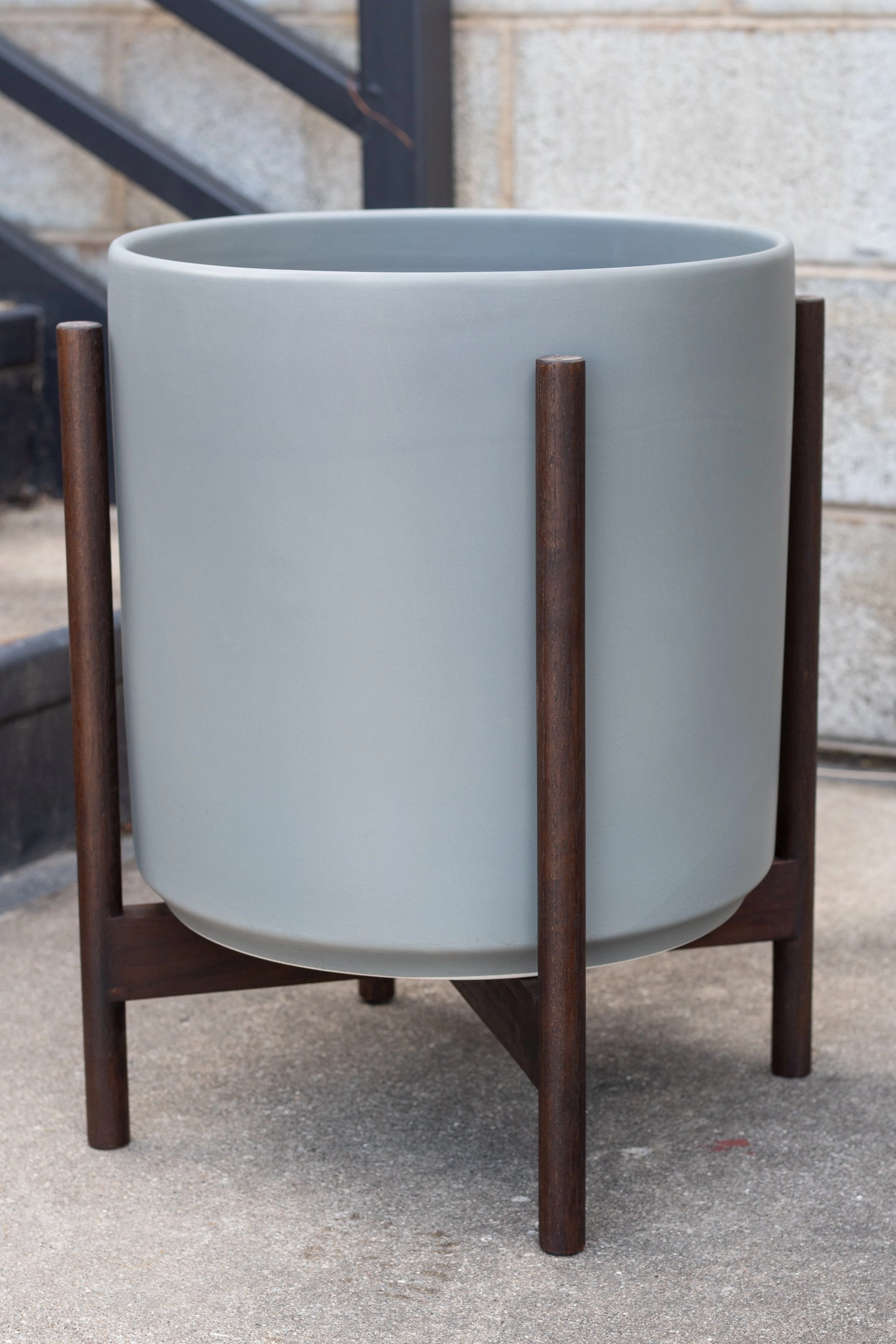 The 14" Gray Cylinder w/ Dark Teak Stand