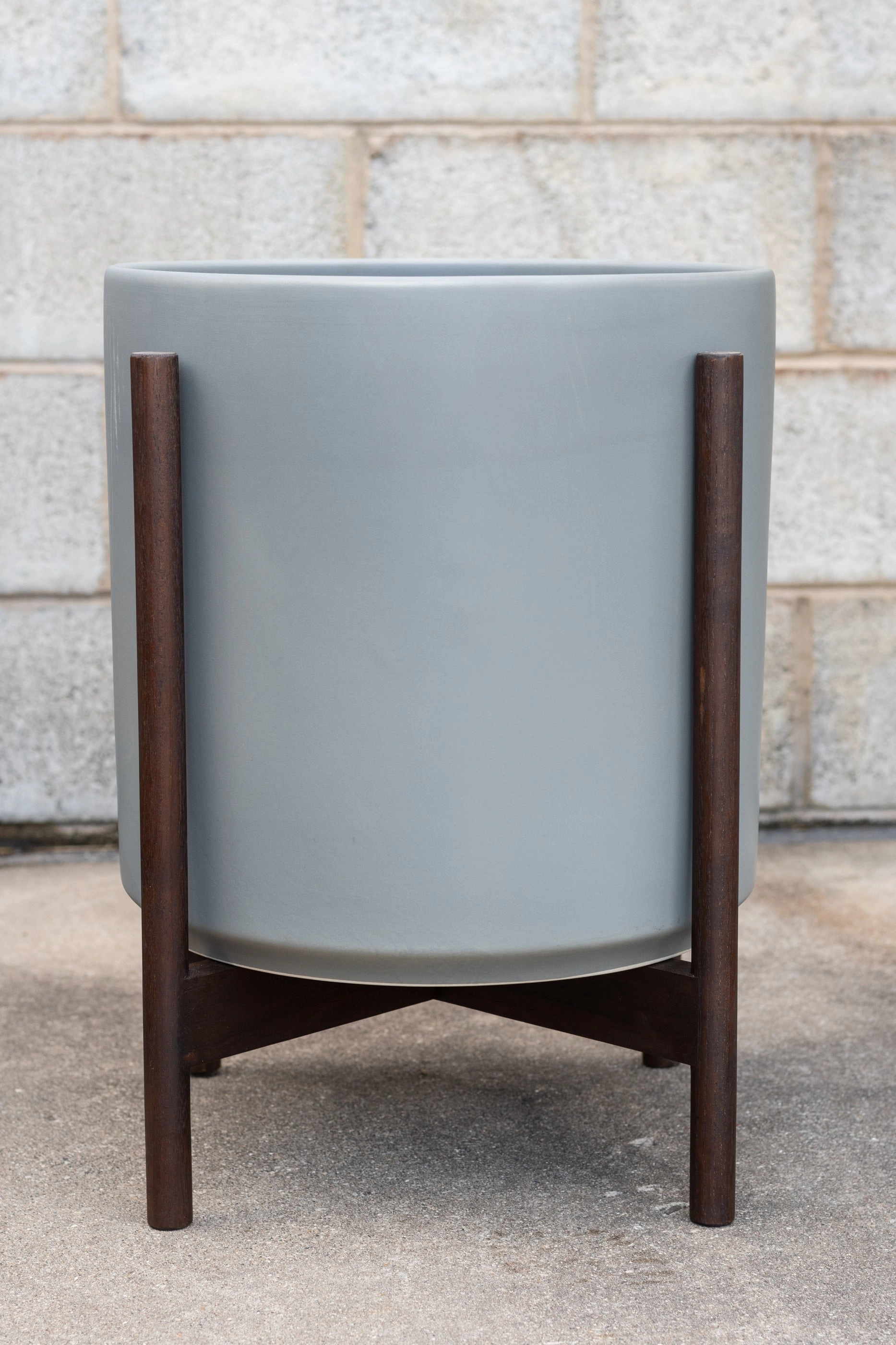 The 14" Gray Cylinder w/ Dark Teak Stand