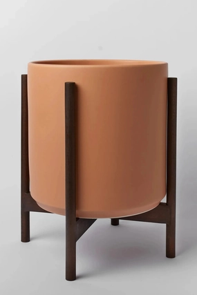 The 14" Peach Cylinder w/ Dark Teak Stand,indoor flower container
