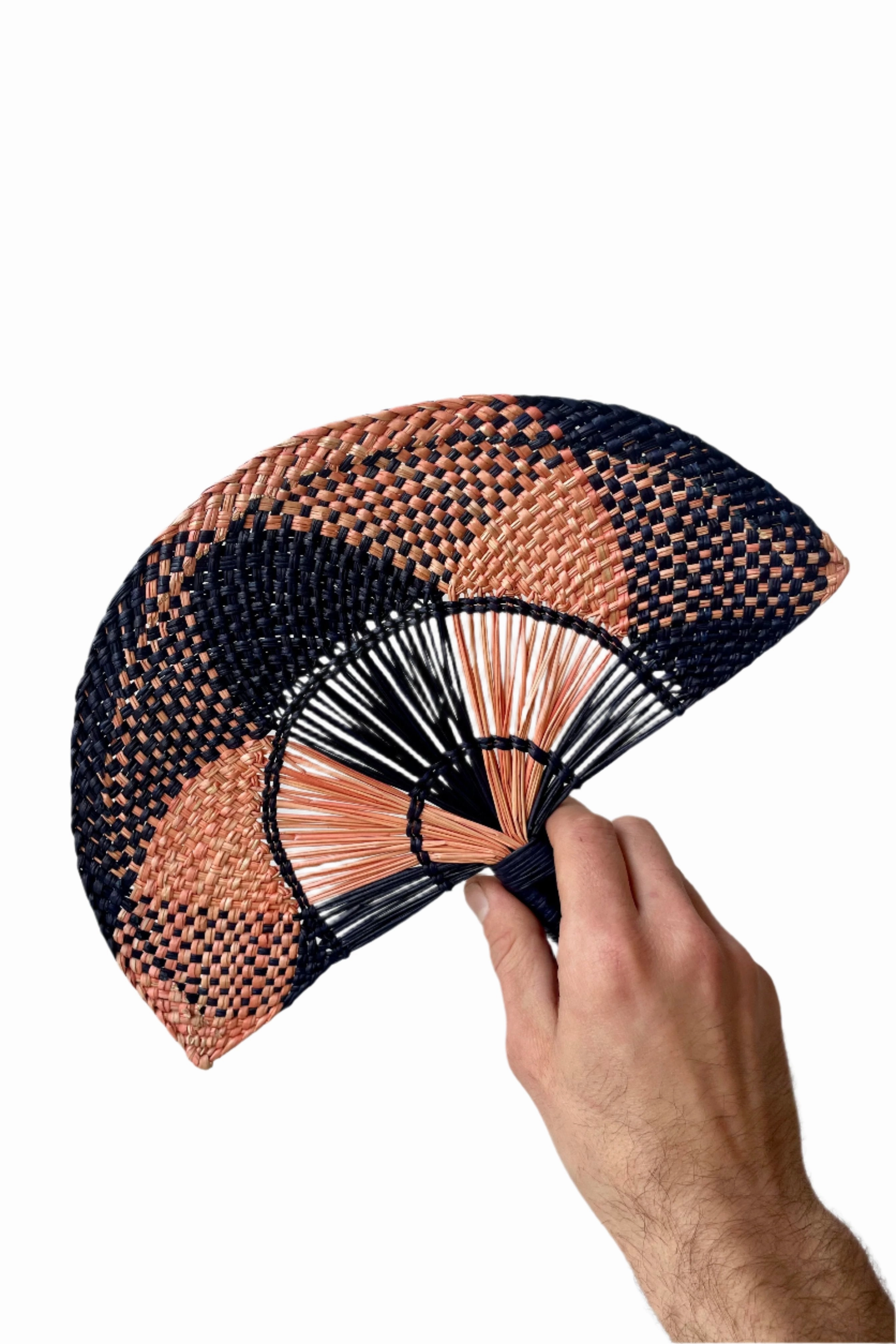 Toquilla Flat Hand Fan Navy & Pink,potted plant decor