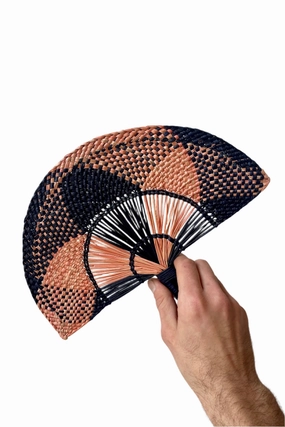 Toquilla Flat Hand Fan Navy & Pink,potted plant decor