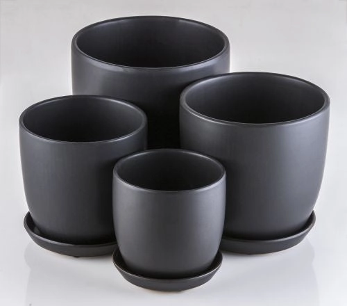 Tulip Pot with saucer - Matte Black,terracotta plant pot