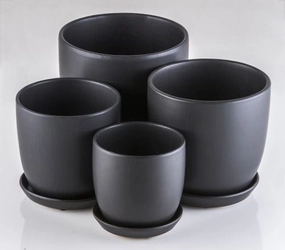 Tulip Pot with saucer - Matte Black,terracotta plant pot