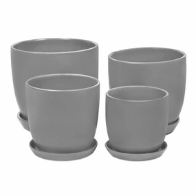 Tulip Pot with saucer - Matte Grey,terracotta plant pot