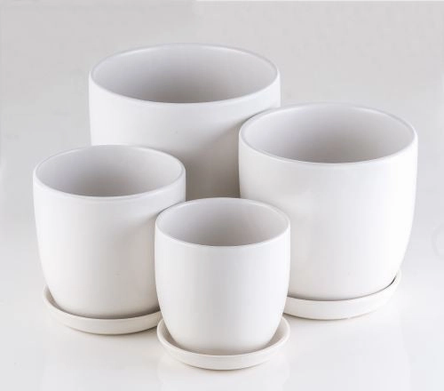 Tulip Pot with saucer - Matte White,terracotta plant pot
