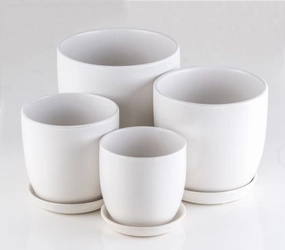 Tulip Pot with saucer - Matte White,terracotta plant pot