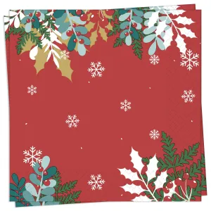 Twilight Collection - Merry Holly - Luncheon Napkin,faux bloom stem 