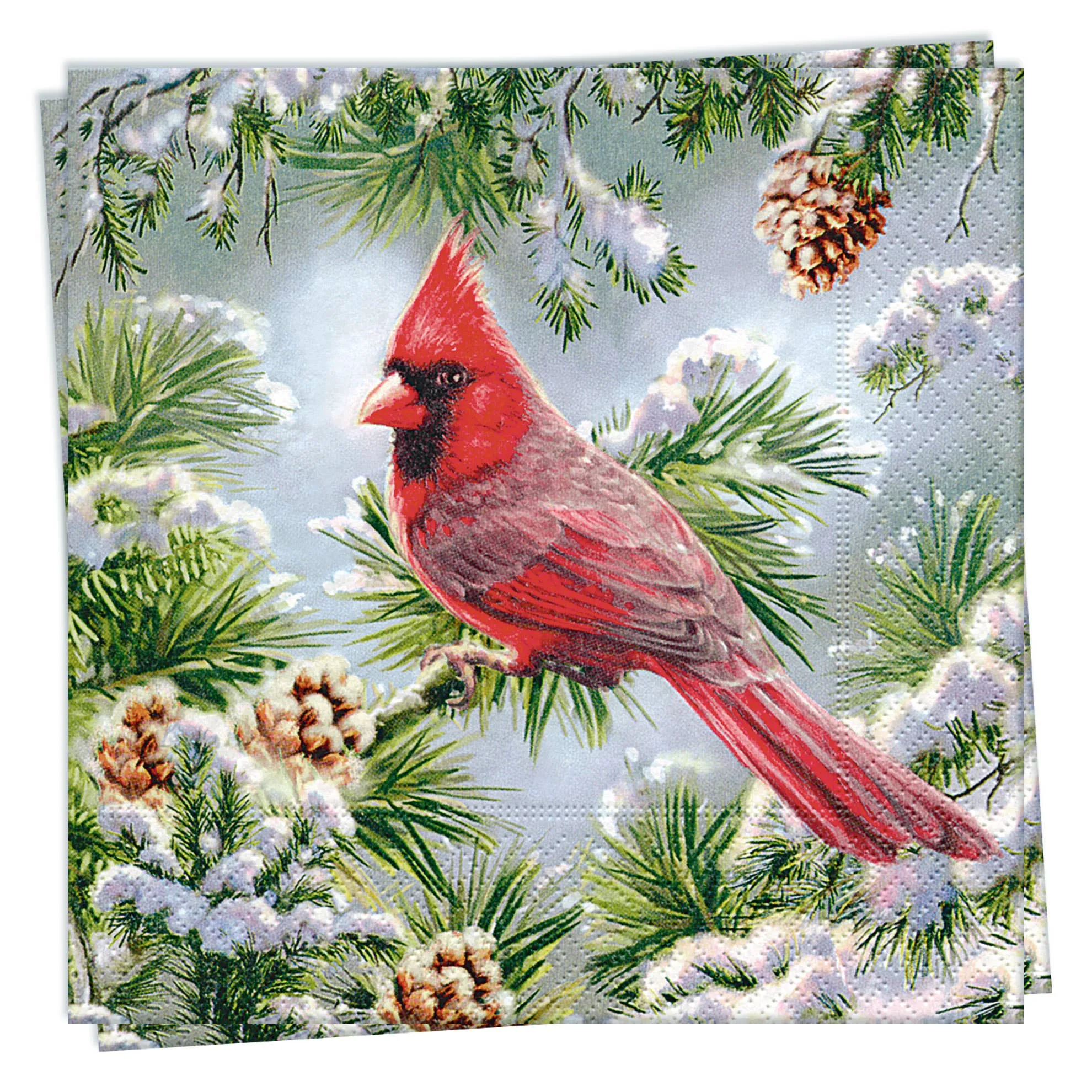Twilight Collection - Red Cardinal - Luncheon Napkin,faux bloom stem 