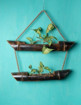 Two Layered Hanging Bamboo Planter,hanging suspension frame