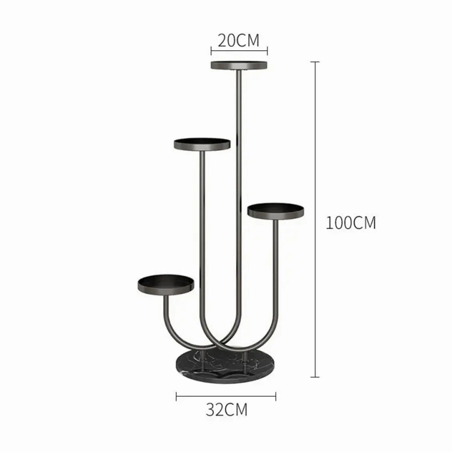 U-Shaped Black Metal Plant Stand for 4 Planters