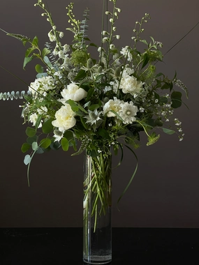 VA-8 (Deluxe Garden-style White Arrangement in 18" Tall Vase),dried artificial flower