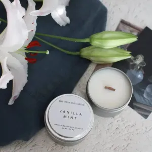 VANILLA MINT SOY CANDLE,faux bloom stem 