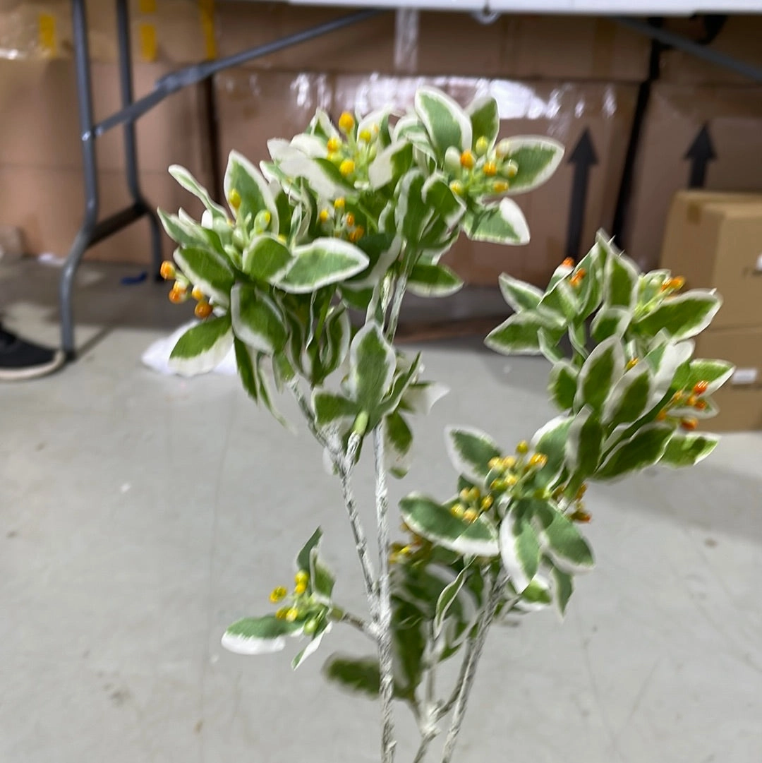 Variegated Leaf with berry long stem green leaf greenery realistic flower bouquet  