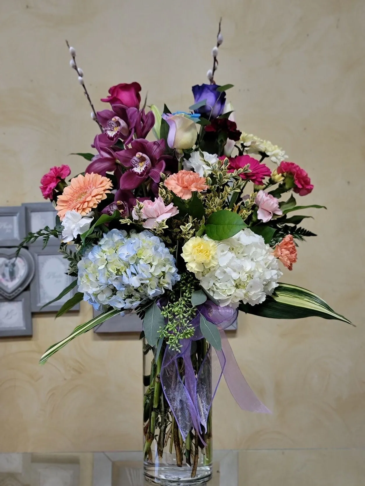 Vase arrangement No.12 (Photo shown is Large size. Small $105, Medium $125, Large $145 Extravagant $165 CAD),faux bloom stem 