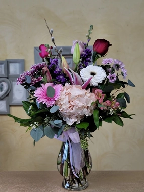 Vase arrangement No.11 (Photo shown is Medium size. Small $75, Medium $95, Large $115 Extravagant $135 CAD),artificial flower arrangement