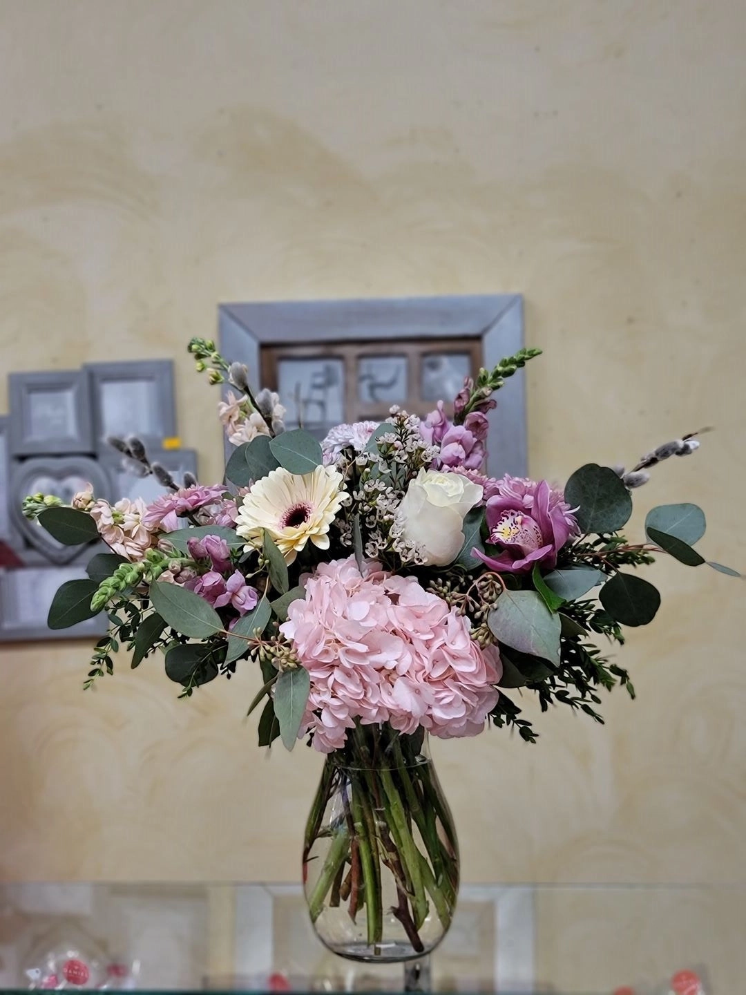 Vase arrangement No.4 (Photo shown is Medium size. Small $70, Medium $90, Large $110 Extravagant $130 CAD),artificial flower arrangement