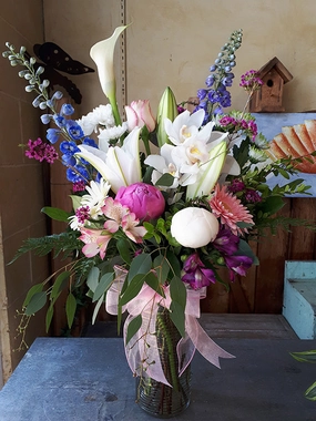 Vase arrangement No.55 (Photo shown is Medium size. Small $115, Medium $135, Large $155 Extravagant $175 CAD),artificial flower arrangement