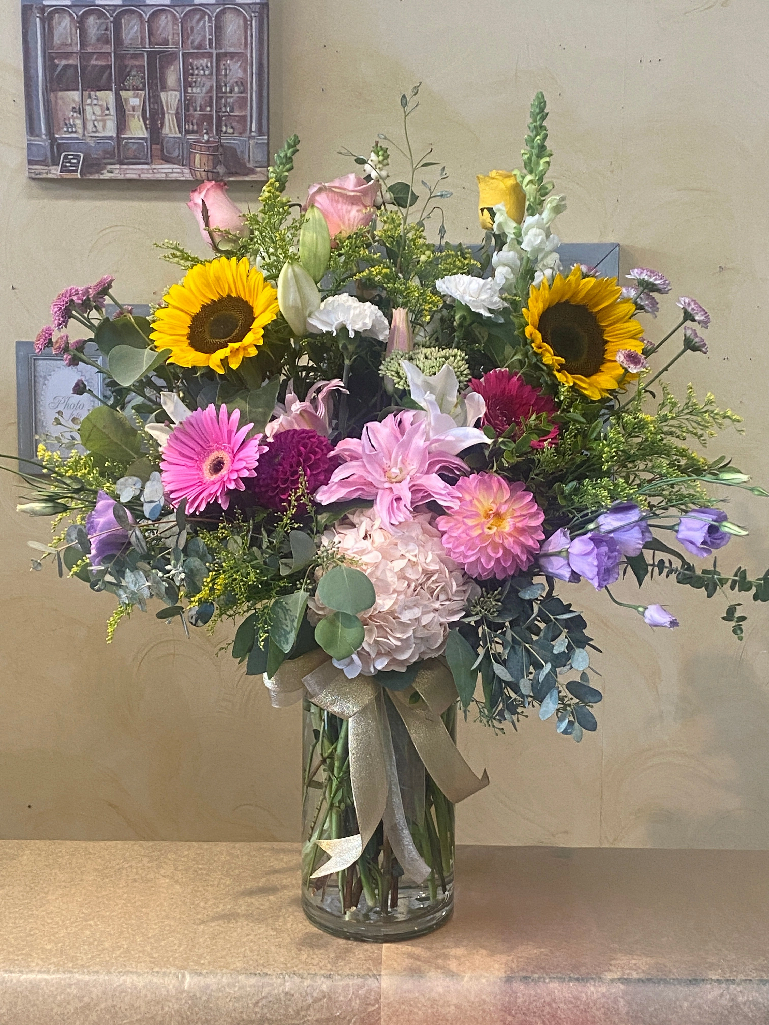 Vase arrangement No.82 (Photo shown is Extravagant size. Small $140, Medium $160, Large $180 Extravagant $200 CAD),artificial flower arrangement